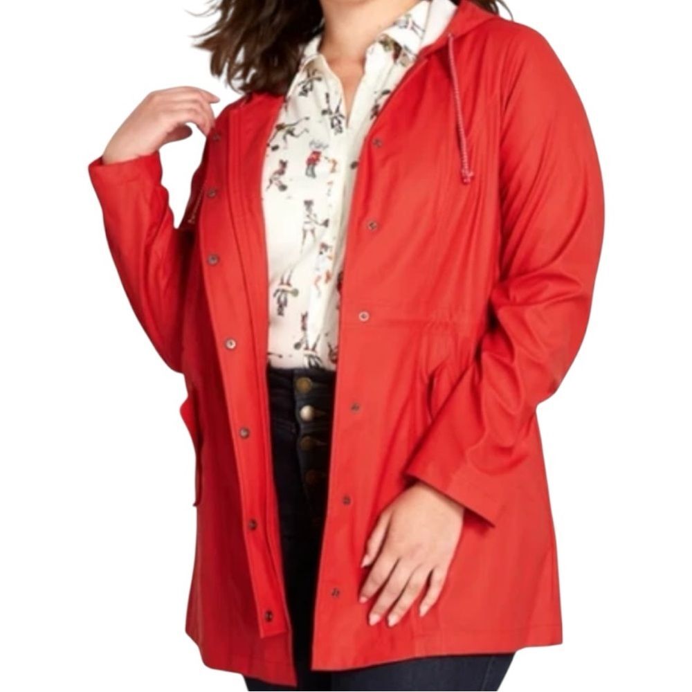 Modcloth Red Rain Jacket XS Lined Trench Coat Retro Cottagecore Preppy Outdoor